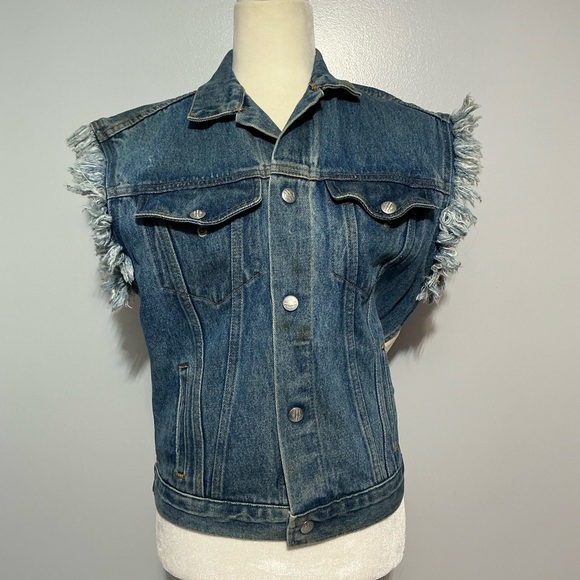 Vintage 1980's Harley Davidson Patriotic American Flag Denim Biker Vest size XXL - Picture 2 of 7